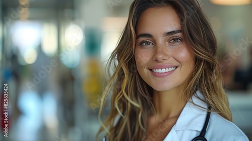 Latin female doctor smiling at the hospital - Generative AI