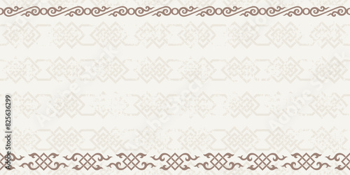 Ethnic background on the theme of Mongolian national ornament, frame, seamless pattern, vector design