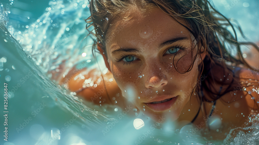 Portrait of beautiful woman in ocean surf