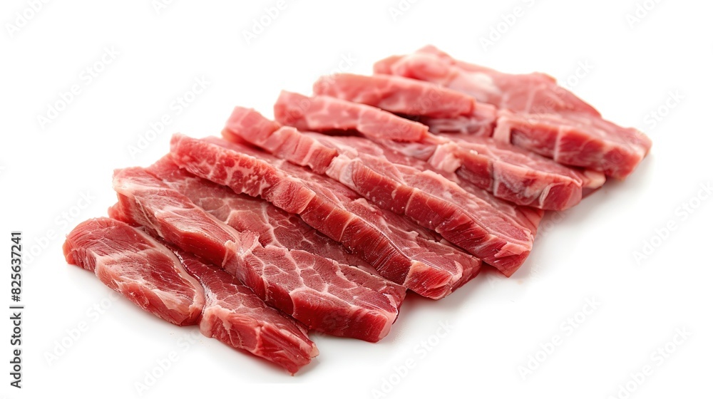 sliced raw pork meat isolated on white background sliced raw pork meat isolated on white background
