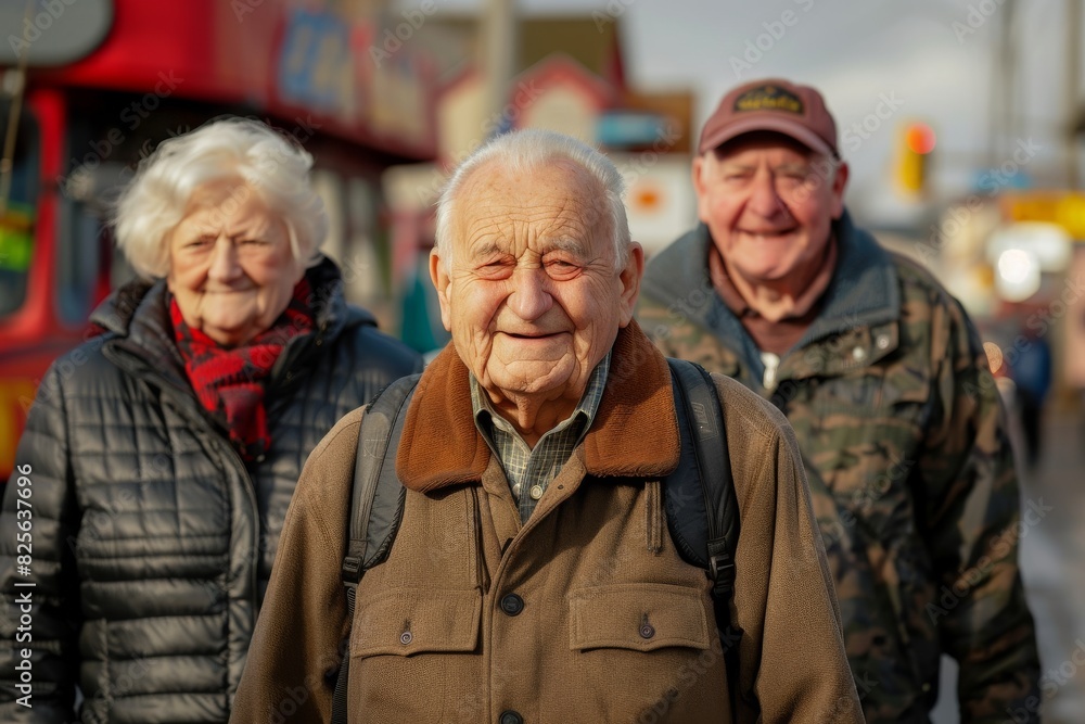 Portrait of an elderly man with his family on the street. Portrait of an elderly man with his family on the street.