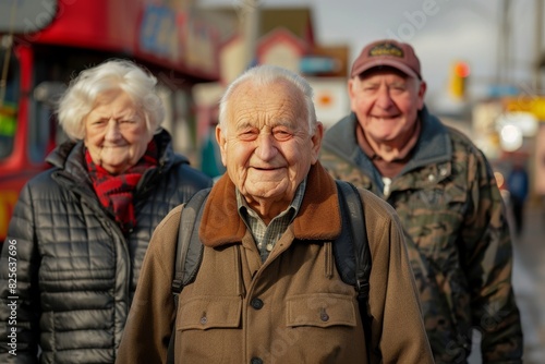 Portrait of an elderly man with his family on the street.