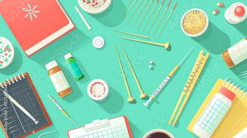 Clinic acupuncturist character flat design top view health theme animation vivid