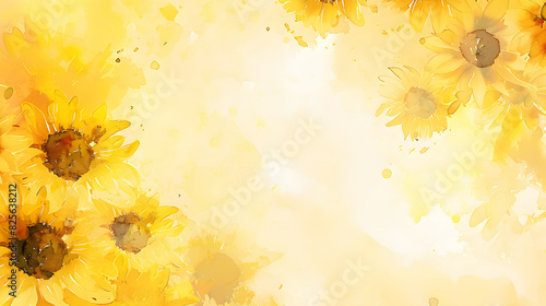 yellow and gold with Sunflowers, watercolor Japanese style background for wallpaper, cards.