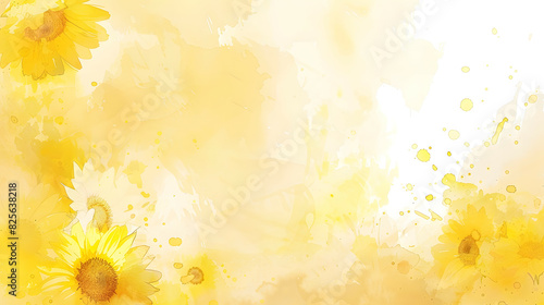 yellow and gold with Sunflowers, watercolor Japanese style background for wallpaper, cards.