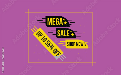 Sale banner template design, mega sale special offer. Up to 56% off
