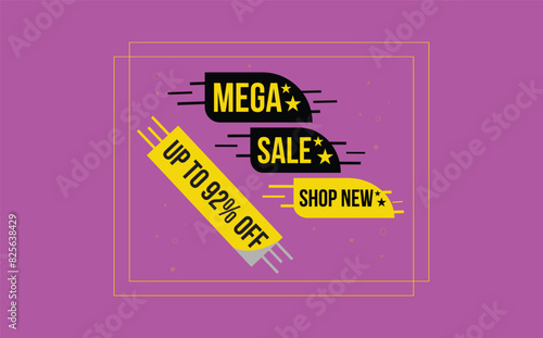 Sale banner template design, mega sale special offer. Up to 92% off