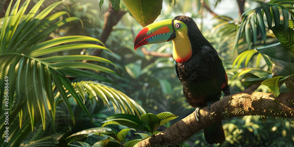 a colorful toucan perched on the branch of a tree in its natural habitat, generative AI a colorful toucan perched on the branch of a tree in its natural habitat, generative AI