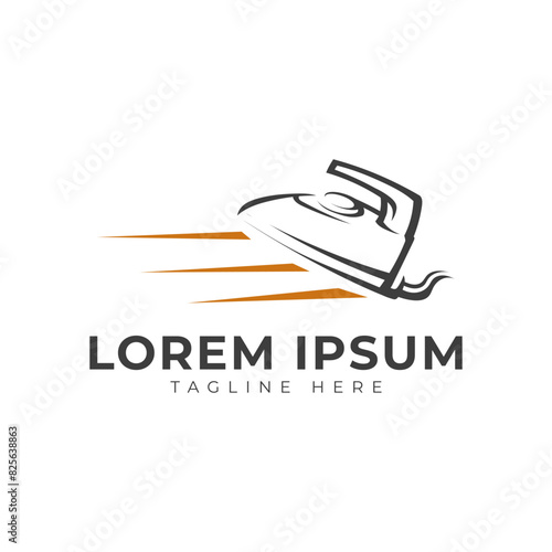 Laundry Fast with Iron Logo Vector Icon Illustration
