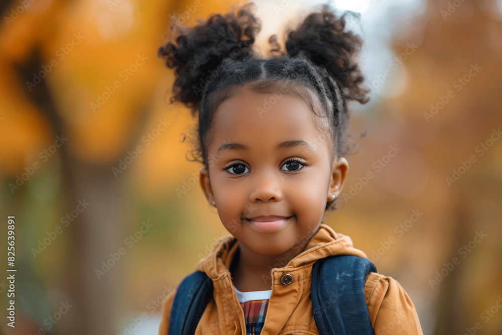 Happy Black Girl with Backpack Outside Ready for Back to School or Hiking Adventure Happy Black Girl with Backpack Outside Ready for Back to School or Hiking Adventure