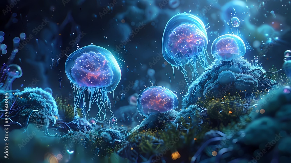 Naklejka premium Bring to life a futuristic love story through the lens of nanotechnology