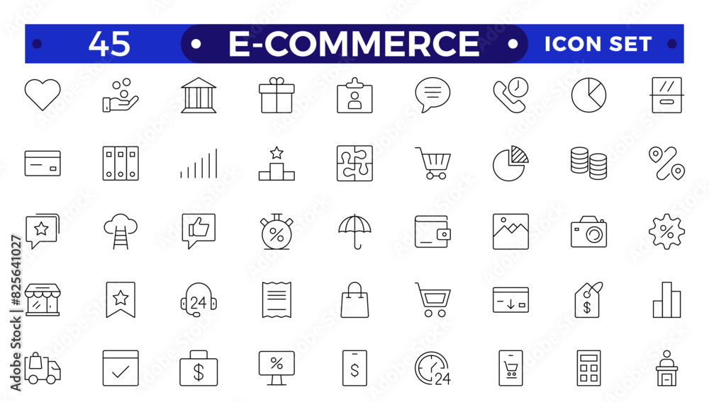 E-commerce outline icon set. Online shopping and delivery elements.E-Commerce set of in-line style. for mobile apps. Business, shop, digital marketing, bank card, gifts, sale, delivery,money,discount E-commerce outline icon set. Online shopping and delivery elements.E-Commerce set of in-line style. for mobile apps. Business, shop, digital marketing, bank card, gifts, sale, delivery,money,discount