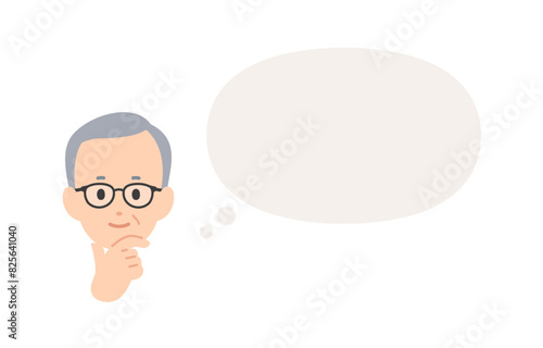 考え中のシニア男性とふきだしのセット【人物ベクターイラスト素材】
