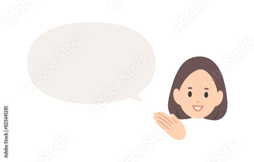 案内･説明をする女性とふきだしのセット【人物ベクターイラスト素材】