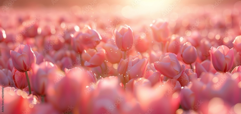 Field of pink tulips, spring background, nature closeup, light backdrop, Womens Day, 8 March, generative ai Field of pink tulips, spring background, nature closeup, light backdrop, Womens Day, 8 March, generative ai