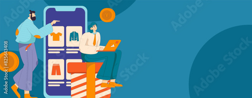 Holiday shopping people doing e-commerce online shopping flat vector concept operation hand drawn illustration
