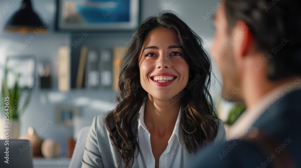A Happy Insurance Agent Interacts With Her Customers In The Office, Fostering Positive Relationships And Trust, High Quality A Happy Insurance Agent Interacts With Her Customers In The Office, Fostering Positive Relationships And Trust, High Quality