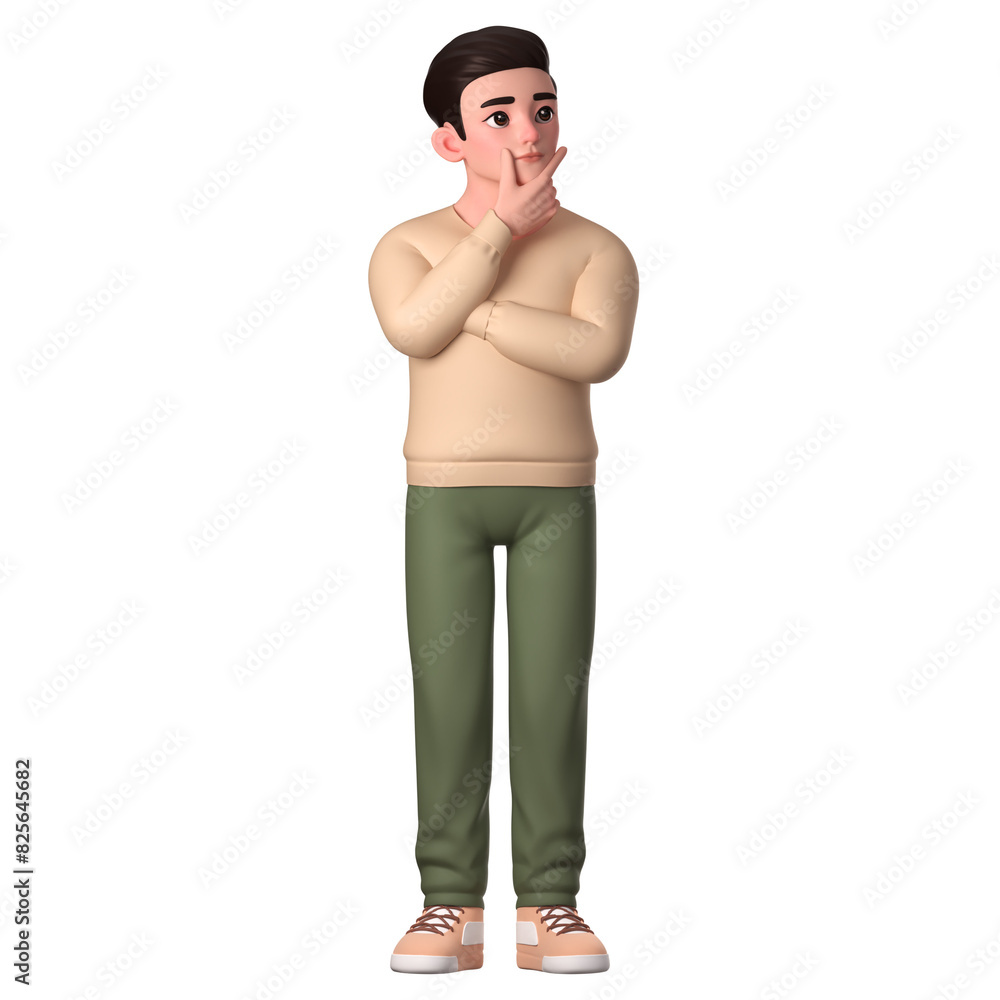 Fototapeta premium Man character showing thinking gesture, 3D Character Illustration.