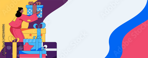 Holiday shopping people doing e-commerce online shopping flat vector concept operation hand drawn illustration
