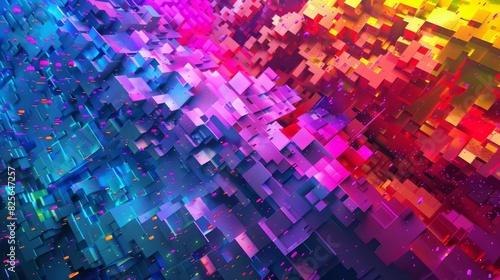 A vibrant pixelated mosaic of iridescent colors reminiscent of the building blocks of quantum foam.