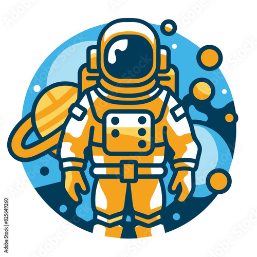 Astronaut in Space Suit Standing in Front of Planets