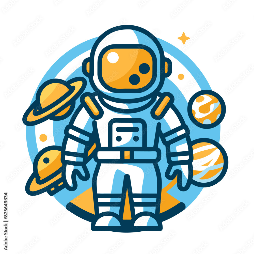 Astronaut Character Surrounded by Planets and Stars Astronaut Character Surrounded by Planets and Stars