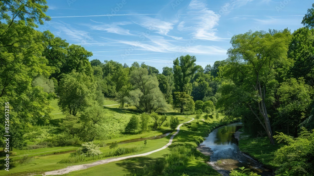Park Fountain: A beautiful park fountain with sparkling water, surrounded by summer flowers and trees under a clear blue sky. Park Fountain: A beautiful park fountain with sparkling water, surrounded by summer flowers and trees under a clear blue sky.