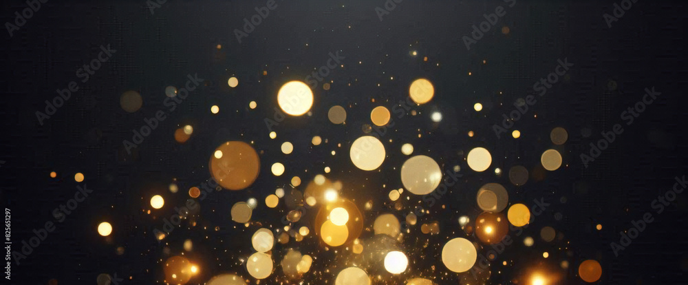 Obraz premium Partículas de brillo dorado fondo abstracto.Bokeh de partículas de brillo de luz dorada de Navidad sobre fondo negro marino. Concepto de vacaciones. Fondo abstracto con partículas de oro. 