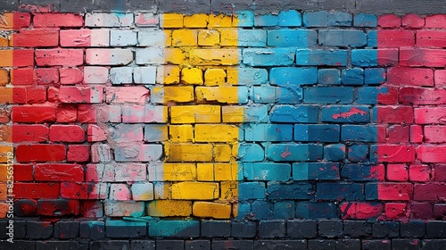 Vibrant multi colored brick wall in Manhattan 8k wallpaper - Generative Ai