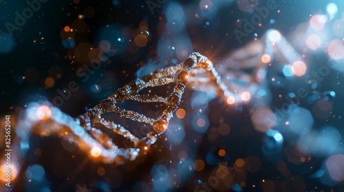 A DNA strand is shown in a blurry, colorful image