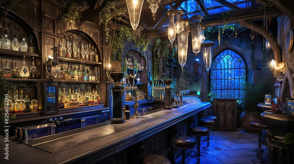 Visit the Magical Potion Bar, where mixologists craft elixirs in atmosphere adorned . Generative Ai