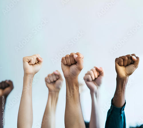 People holding fists up together