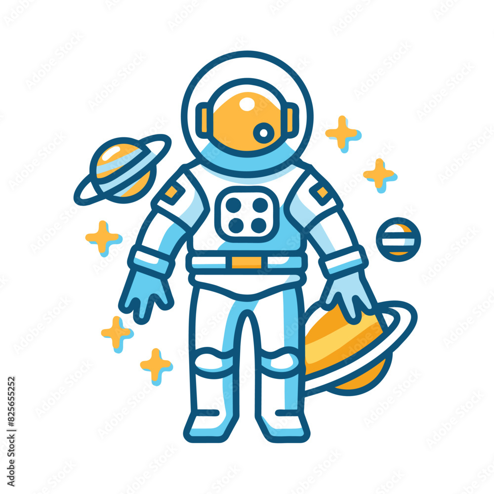 Cartoon Astronaut in Space Suit with Planets and Stars Cartoon Astronaut in Space Suit with Planets and Stars