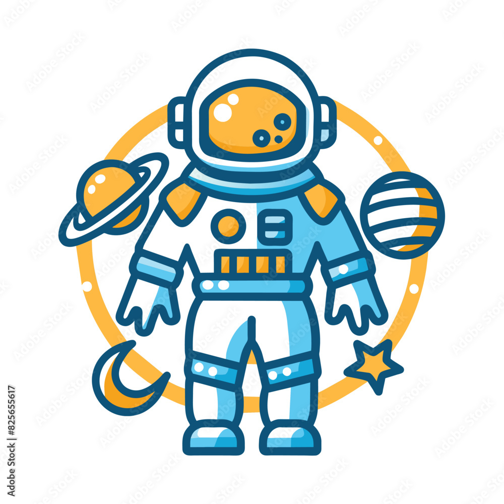 Cartoon Astronaut Surrounded by Planets and Stars Cartoon Astronaut Surrounded by Planets and Stars