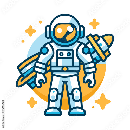 Astronaut with Rocket and Planets in Space