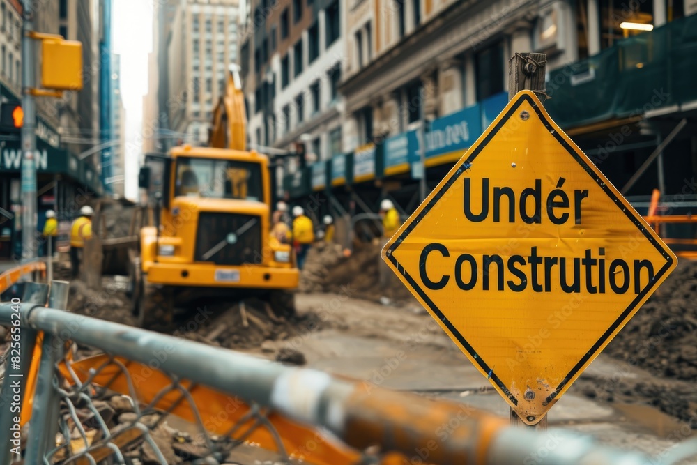 under construction sign on road under construction sign on road