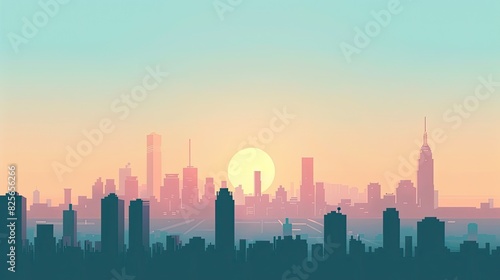 Urban Elegance  Flat  Simple Vector City Skyline in Midday Light