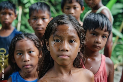Portrait of a group of children from the Amazon rainforest.