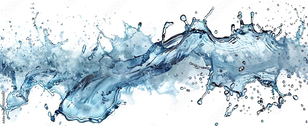 A blue wave of water splashes against a white background. A blue wave of water splashes against a white background.