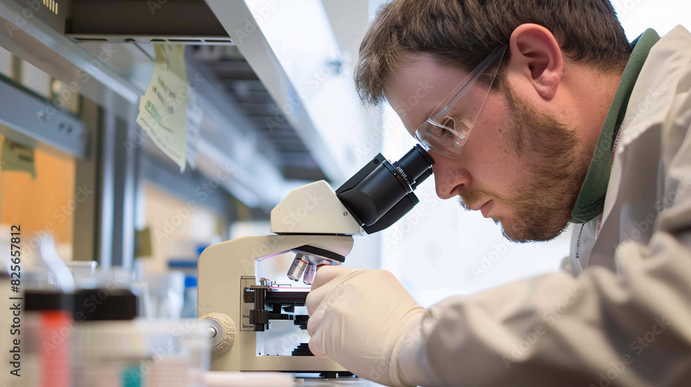 Scientist preparing a slide for microscopic examination Scientist preparing a slide for microscopic examination