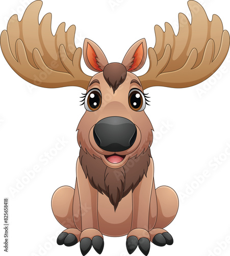 Cartoon baby moose sitting isolated on white background
