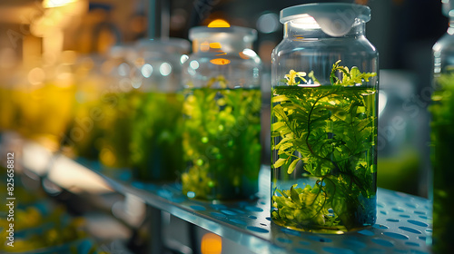 Algae seaweed in science experiments laboratory, Generative Ai