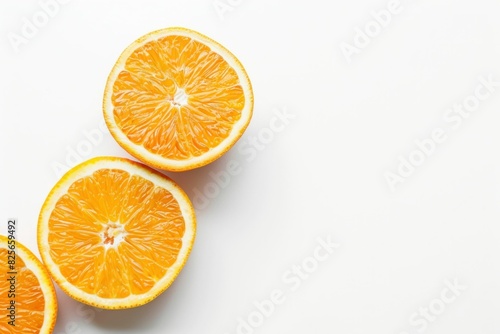 Fresh and vibrant orange slices on a clean white surface  perfect for summer recipes and healthy eating promotion