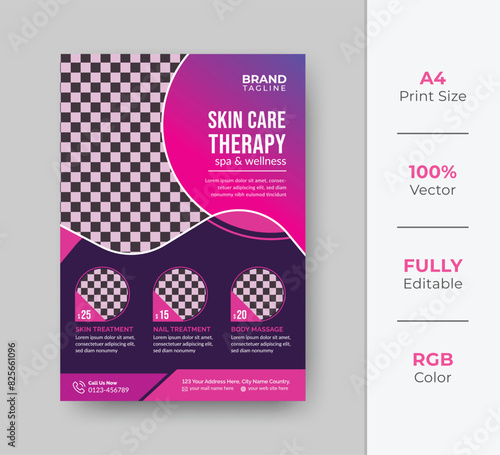 Beauty and spa salon flyer template design with creative shapes