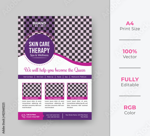 Beauty and spa salon flyer template design with creative shapes