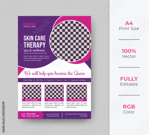 Beauty and spa salon flyer template design with creative shapes
