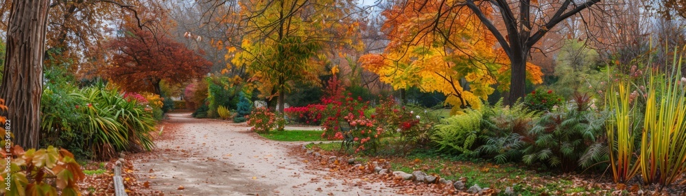 Peaceful Autumn Park Path with Bench Peaceful Autumn Park Path with Bench
