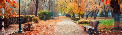 Tranquil Autumn Park Path with Bench