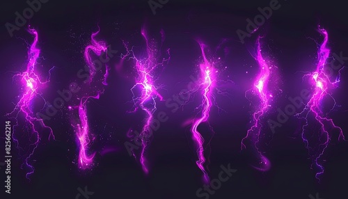 Purple Lightning Bolt Strike Set on Transparent Background photo