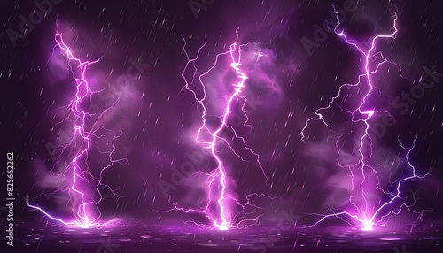 Purple Lightning Bolt Strike Set on Transparent Background